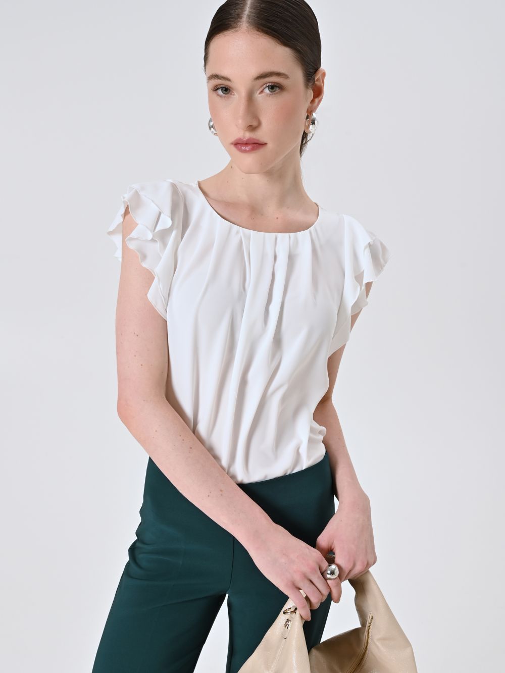Top Bianco con Maniche ad Aletta