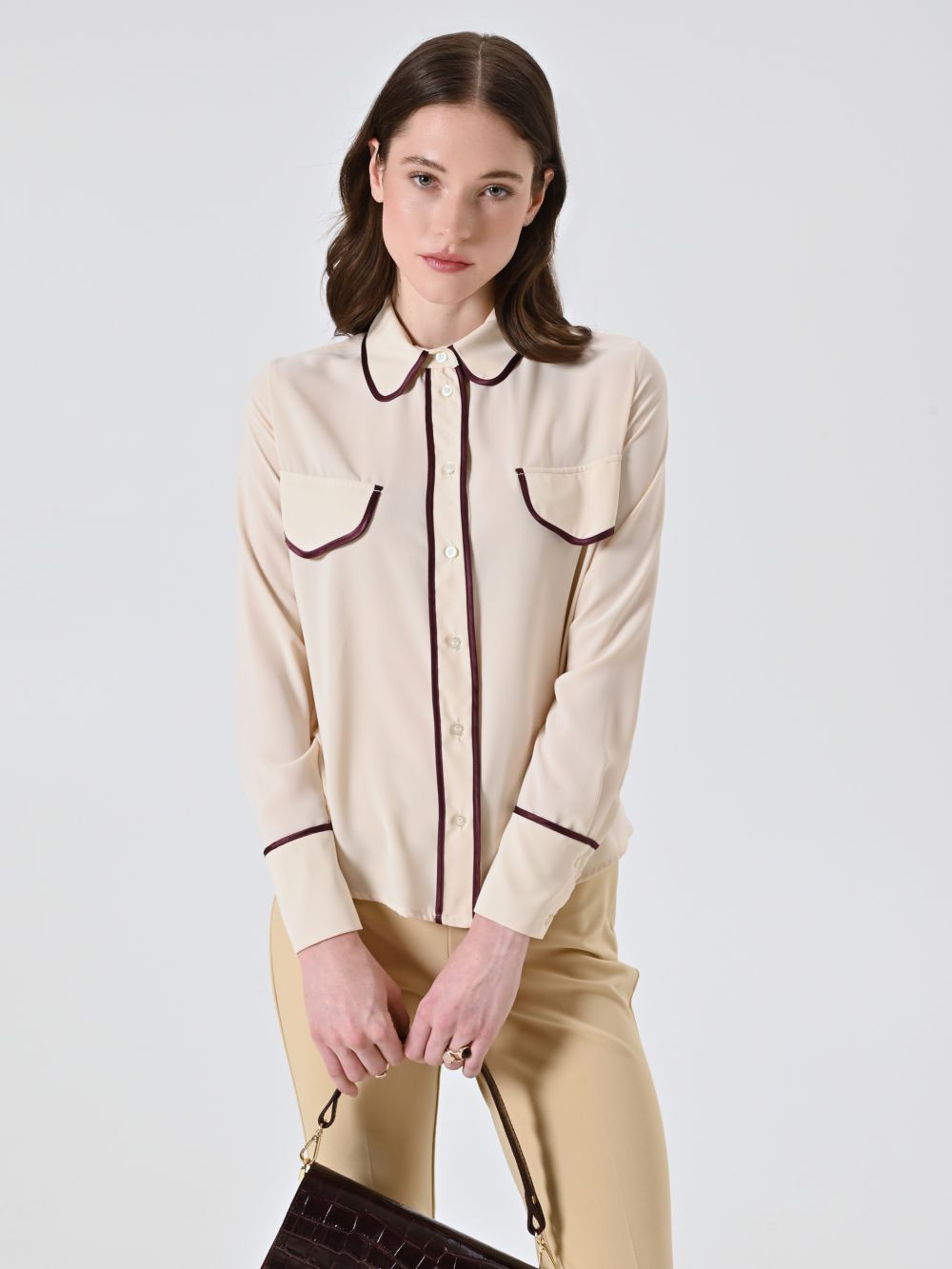 Camicia con Piping Bordeaux