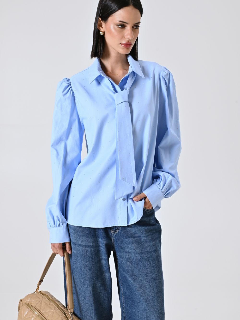 Camicia Micro Strass con Fiocco 