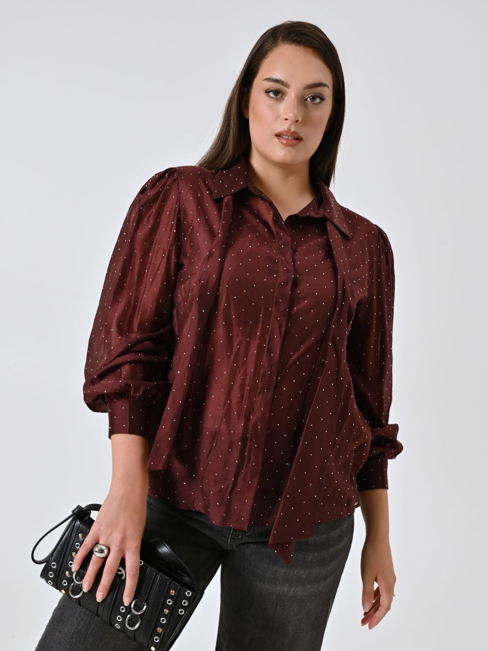 Camicia Curvy Bordeaux con Strass