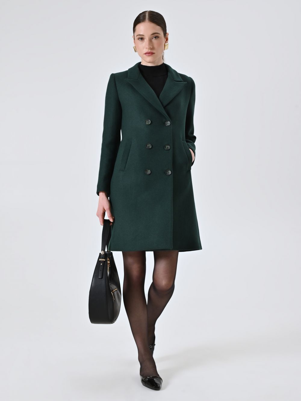 Manteau croisé vert avec revers à pointe
