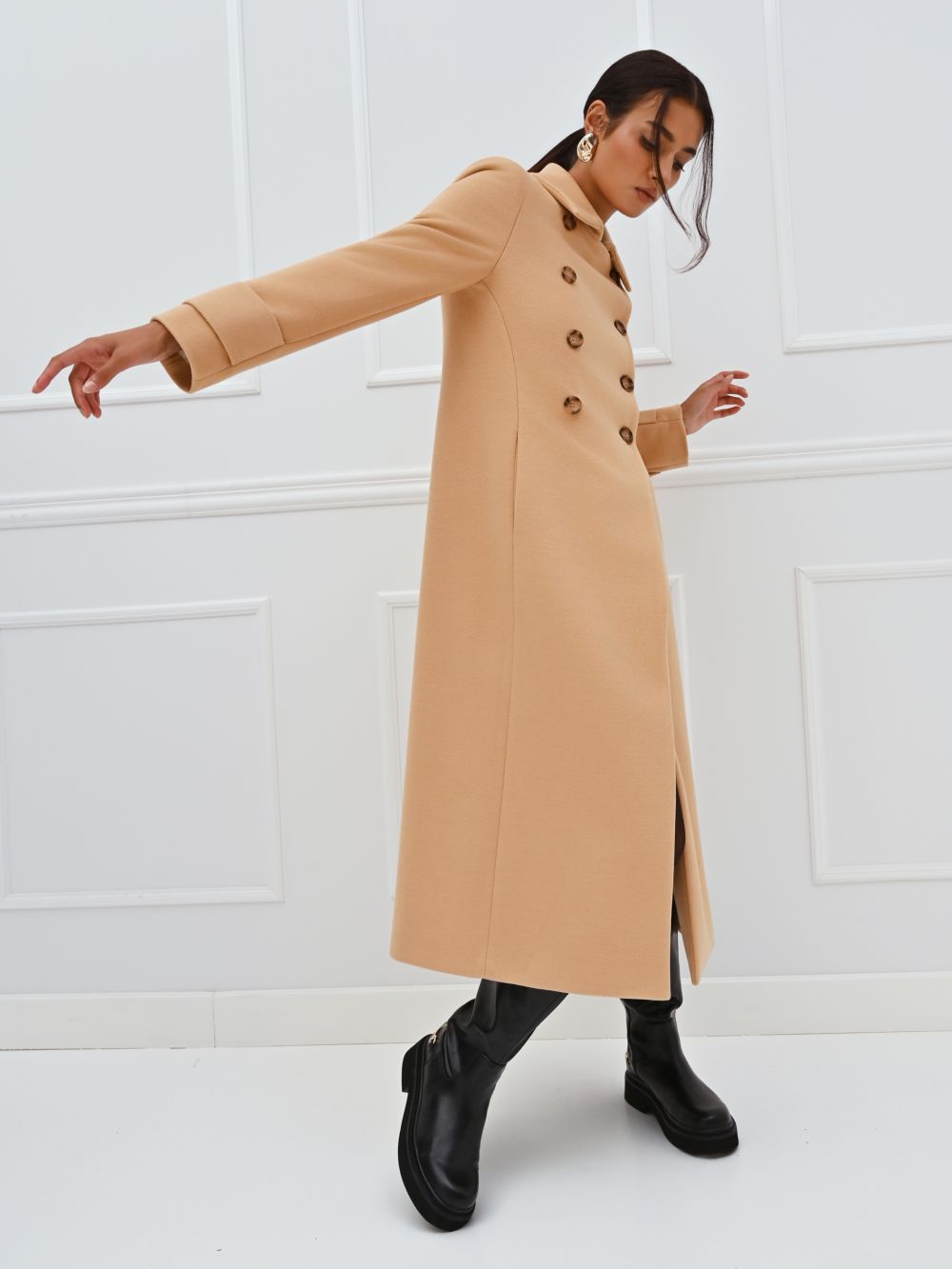 Maxi Cappotto Doppiopetto Cammello