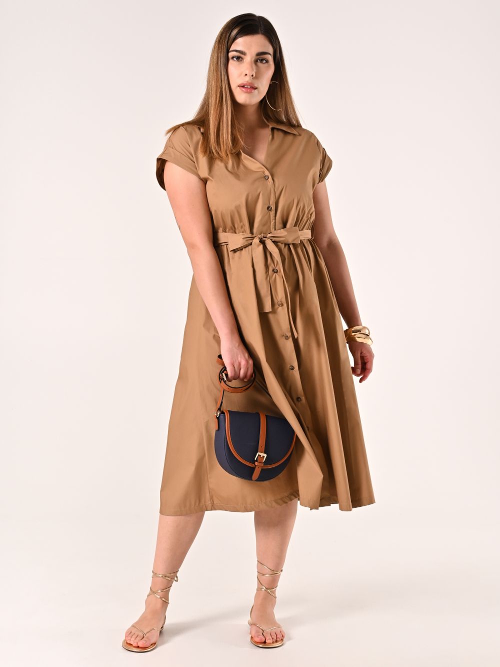 Robe chemise beige en coton