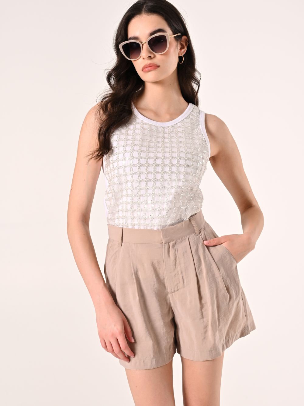 Tank Top with Tulle, Pearls and Sequins