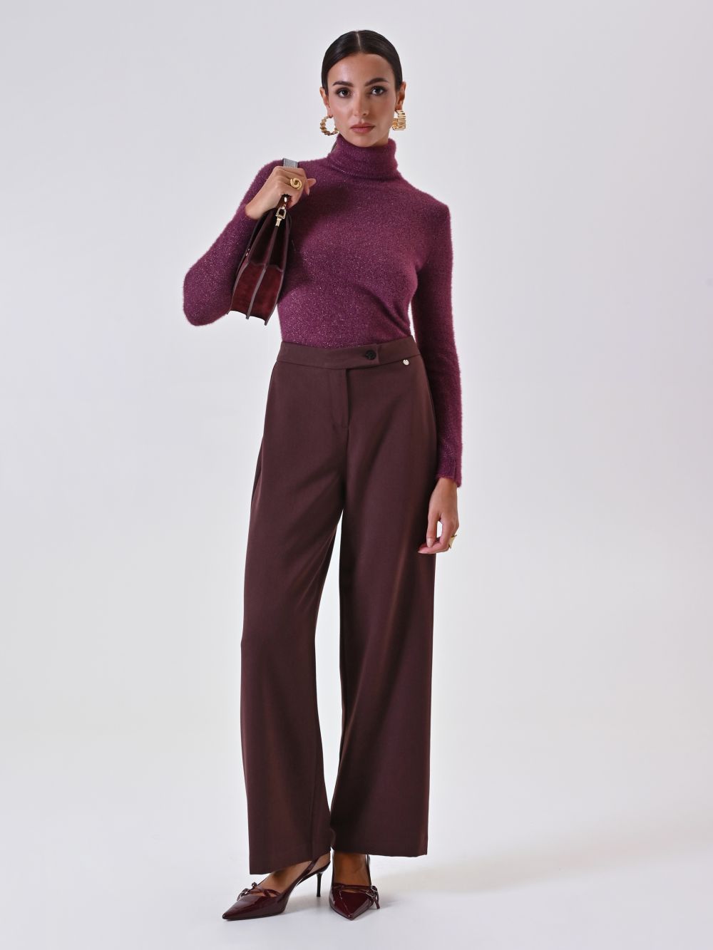 Pantaloni Marrone Cioccolato in Misto Viscosa