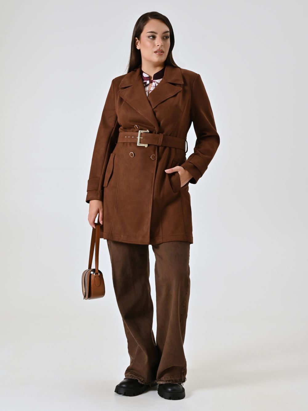 Trench Curvy effetto Camoscio