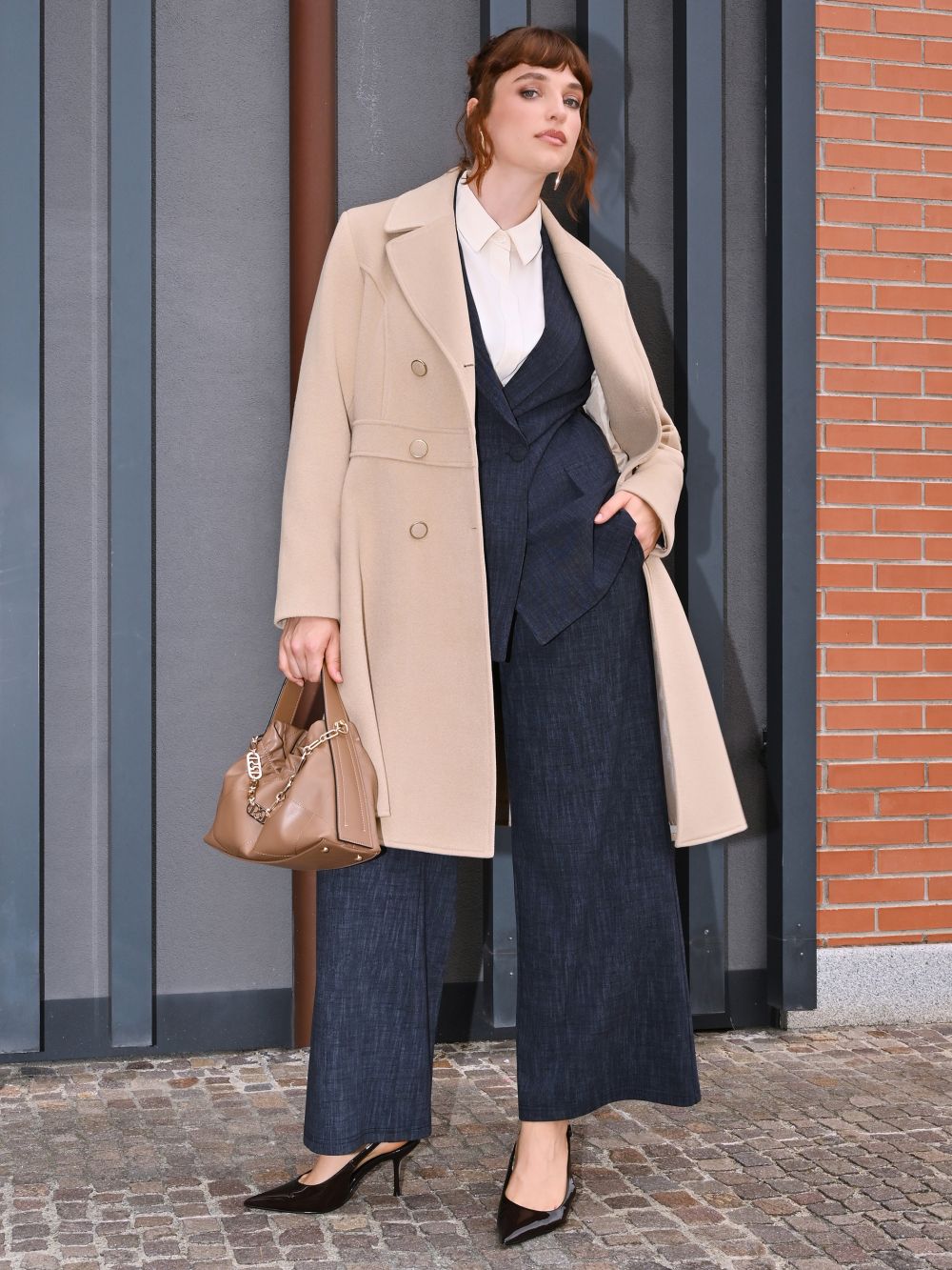 Curvy Slub Denim-Effect Milano Stitch Trousers