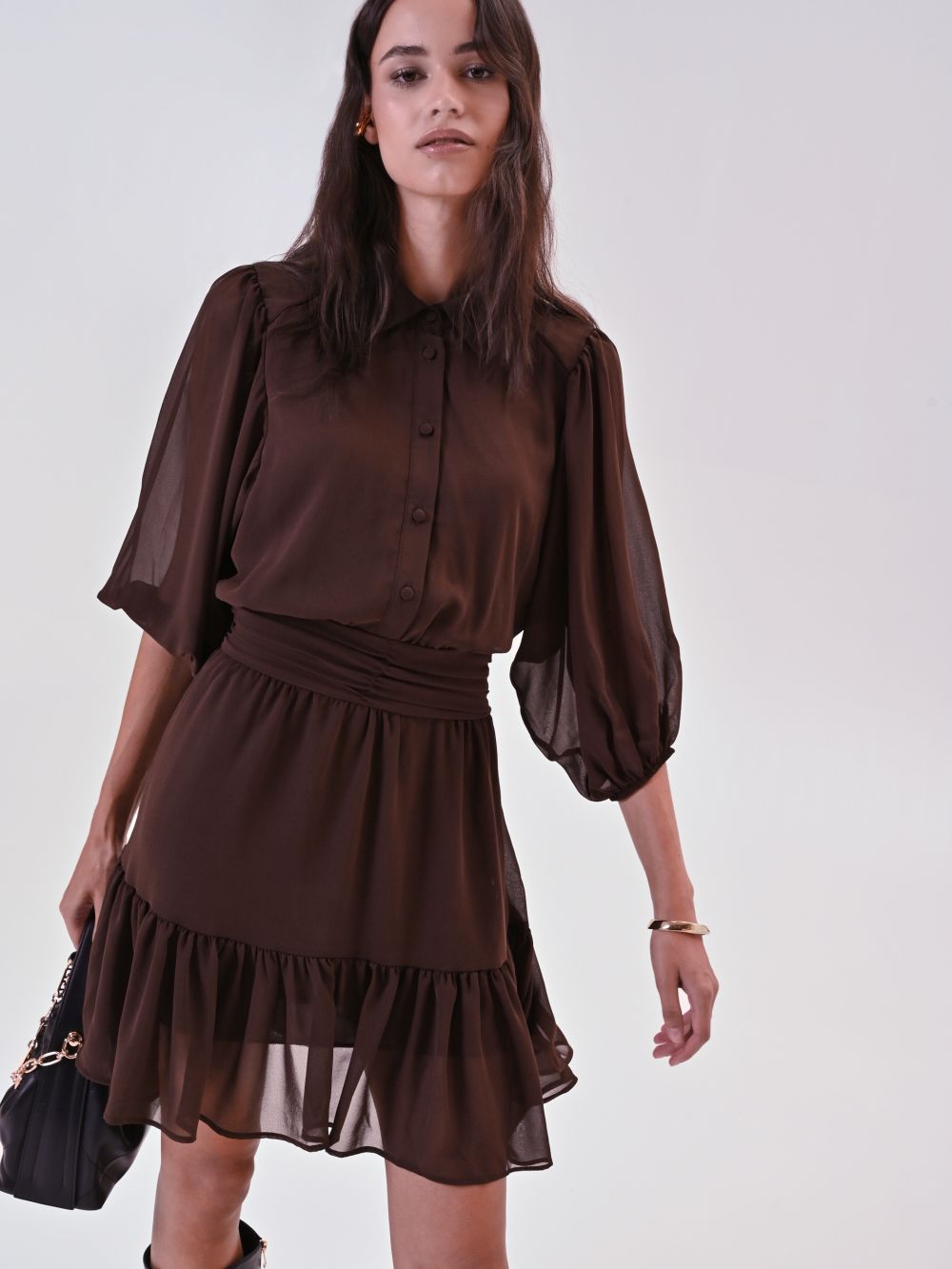Abito Marrone in Georgette con Balza