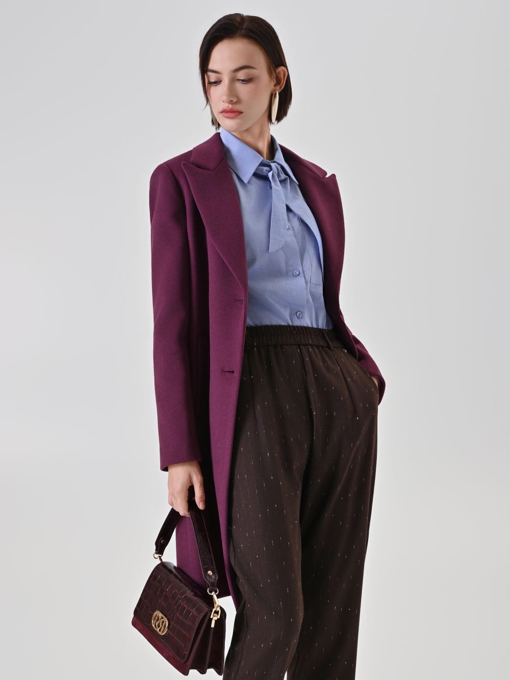 Cappotto monopetto bordeaux rosso in Misto Viscosa