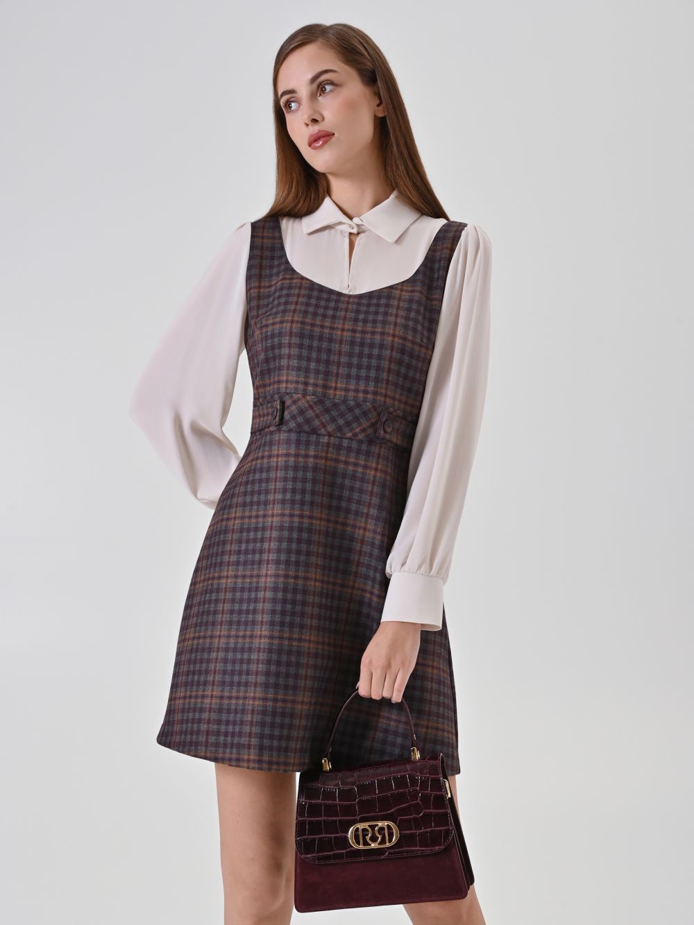 Abito Blusa Check Bordeaux