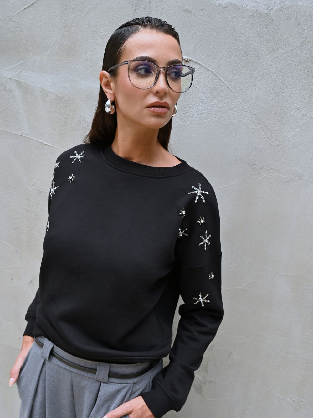 Felpa Nera con Strass