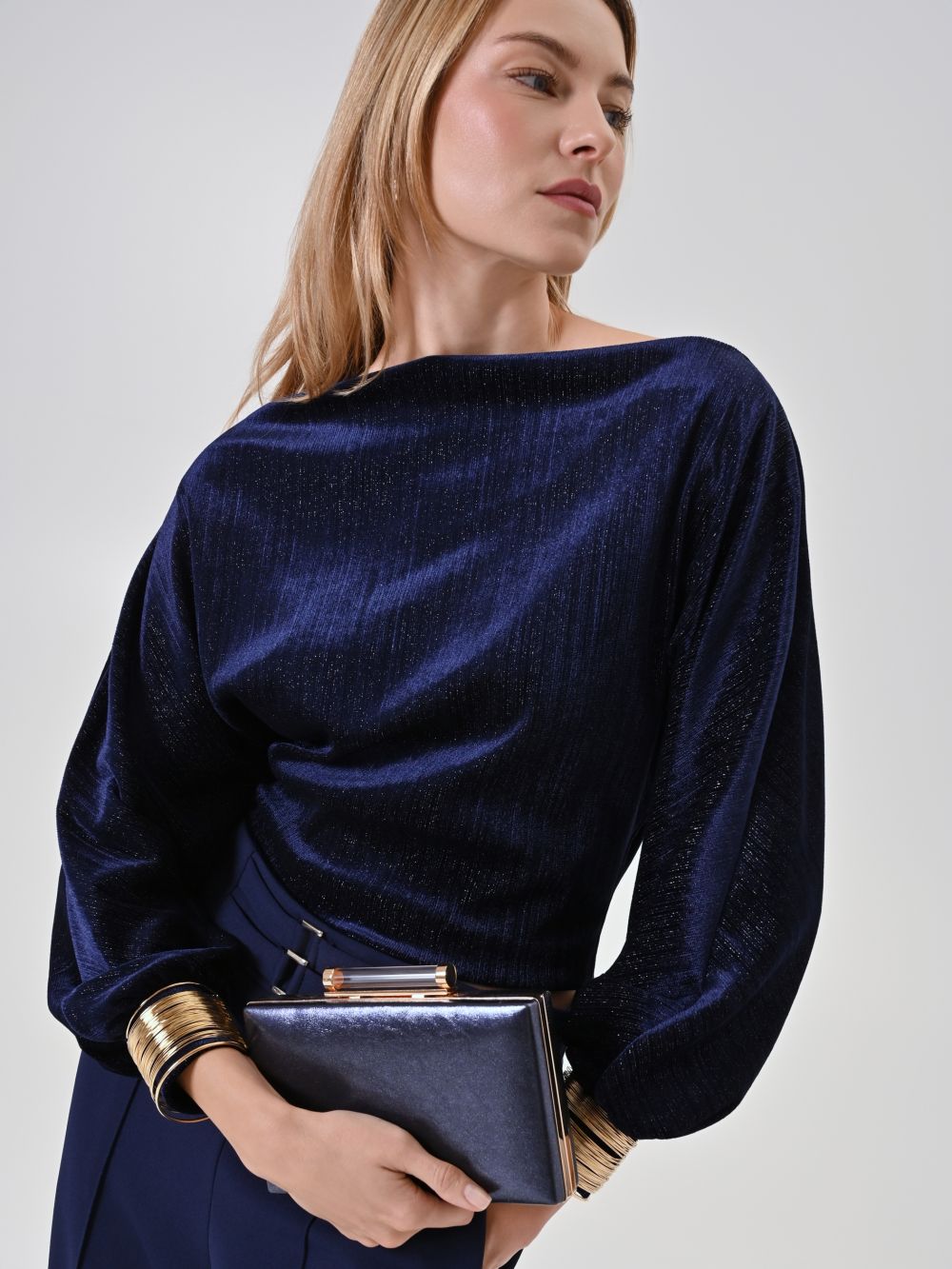 Blusa lurex maniche a sbuffo