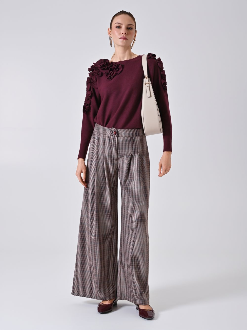 Karierte Palazzohose in Bordeaux