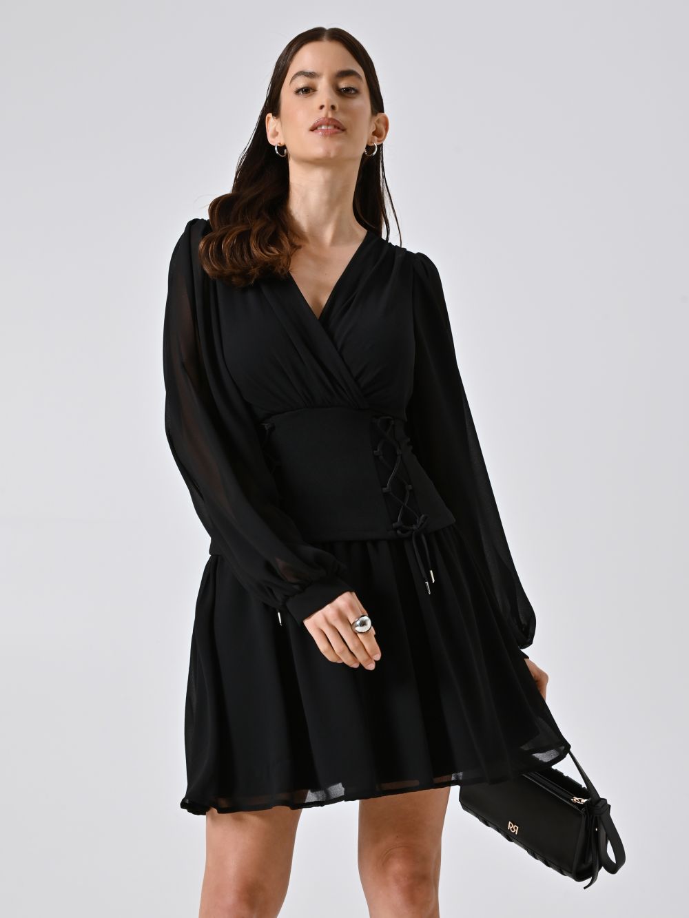 Vestido bustier en georgette negro