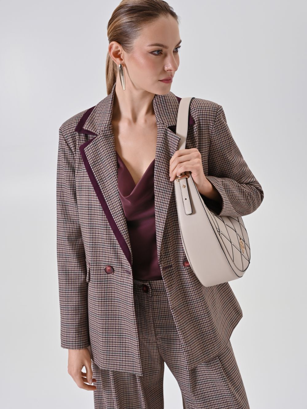 Zweireihiger karierter Blazer Bordeaux