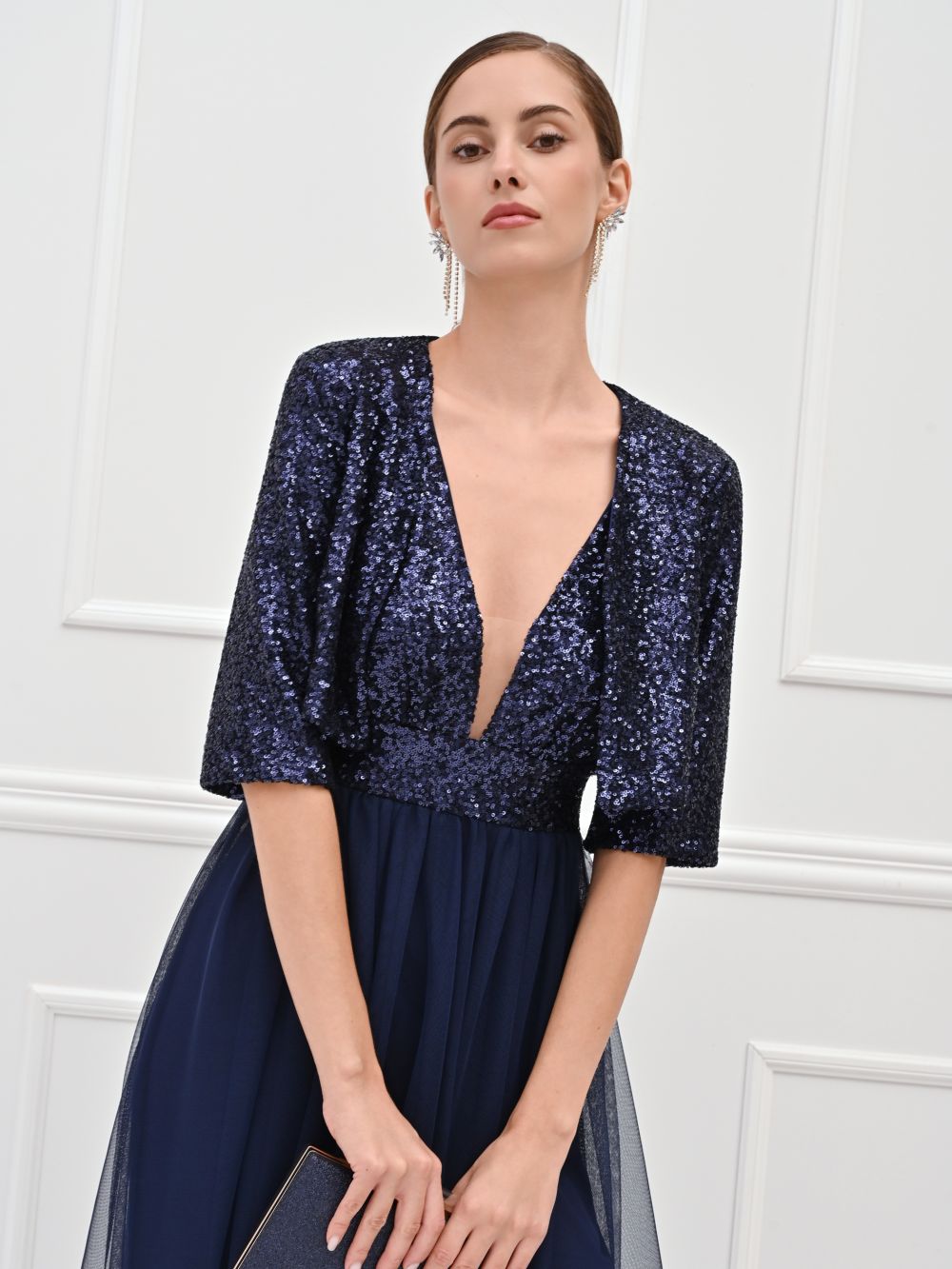 Coprispalle in paillettes blu