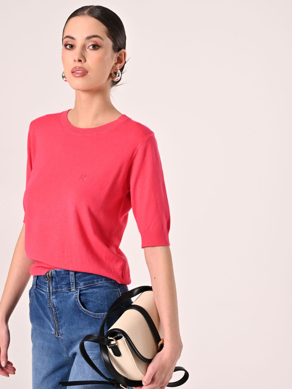 Fuchsia Short-Sleeved Boatneck Jumper