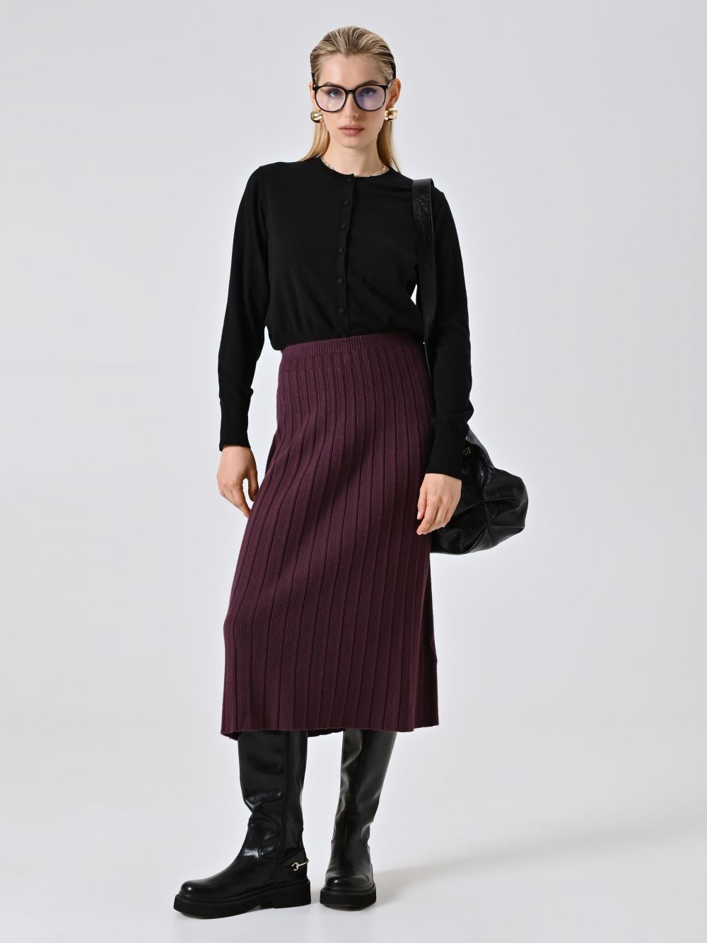 Gonna in Maglia Bordeaux