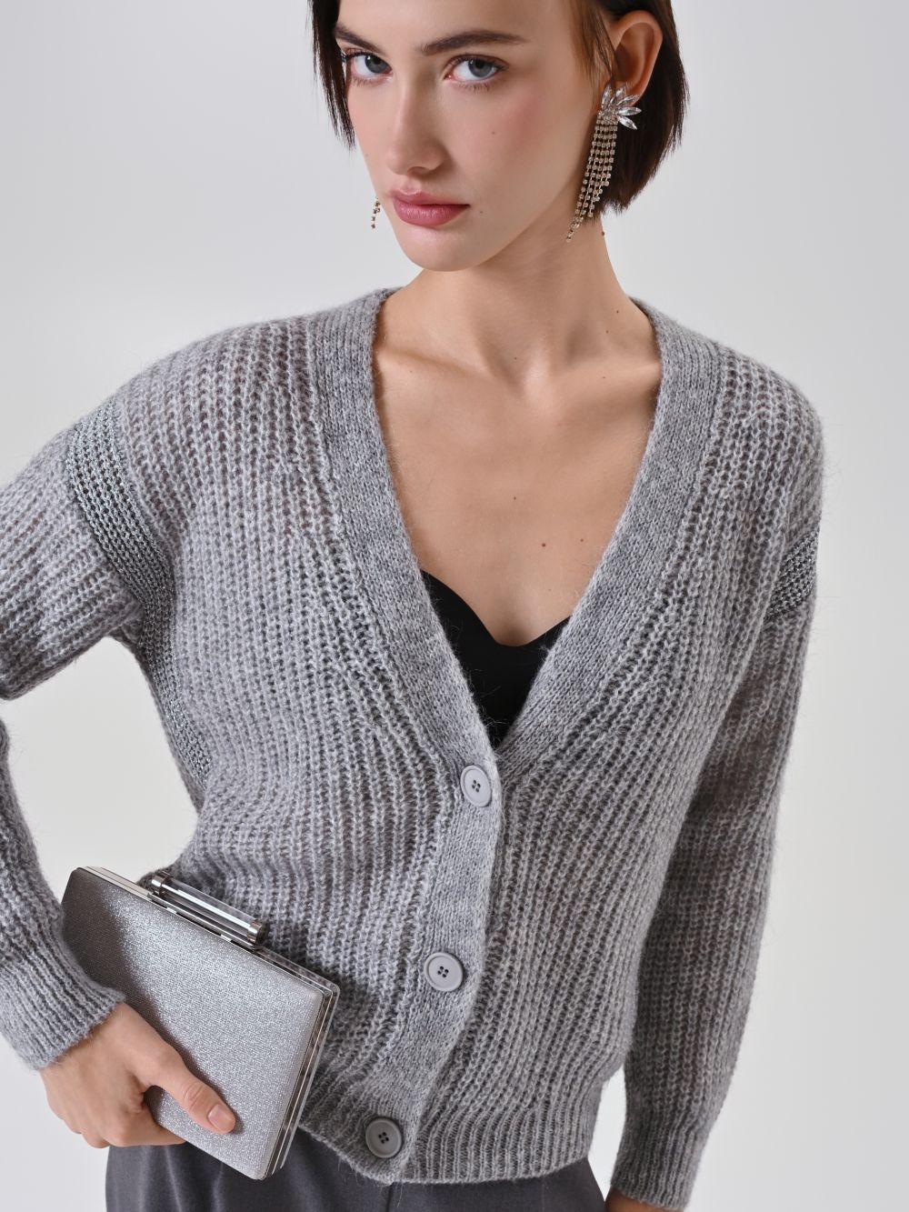 Cardigan misto Mohair lurex grigio chiaro