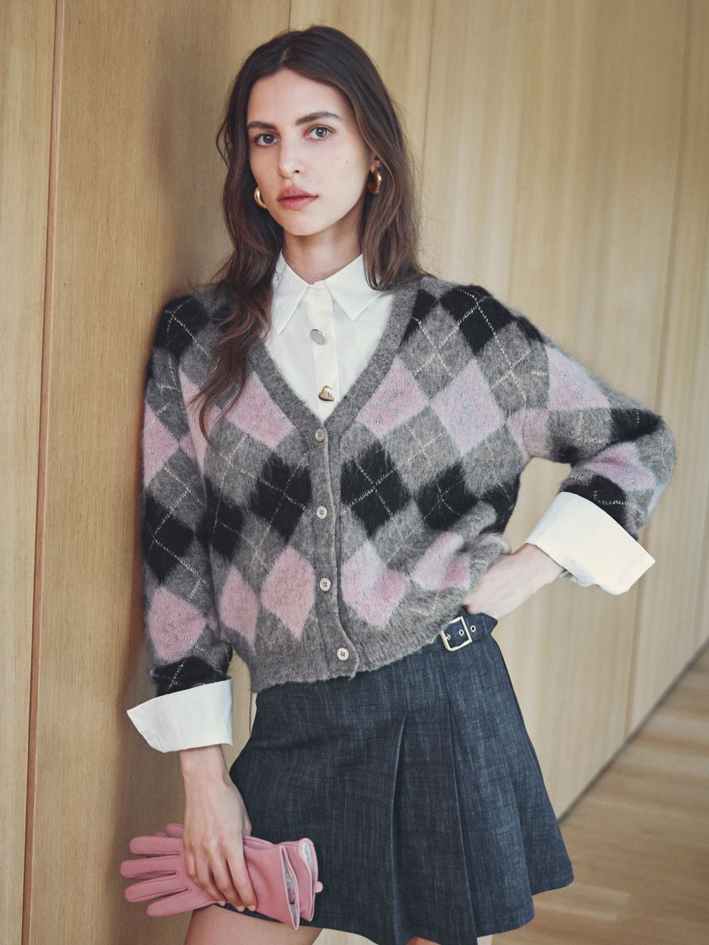 Cardigan jacquard peluche à losanges