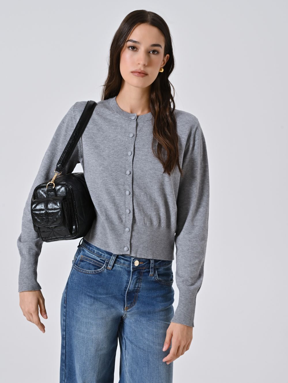 Cardigan Grigio Melange in Maglia