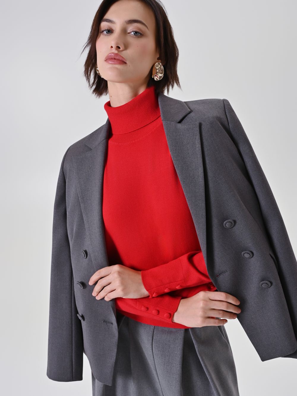 Maglia dolcevita rossa in misto viscosa