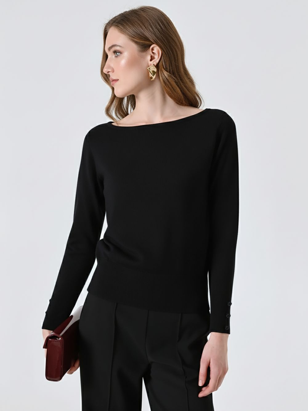 Black Boat-Neck Sweater