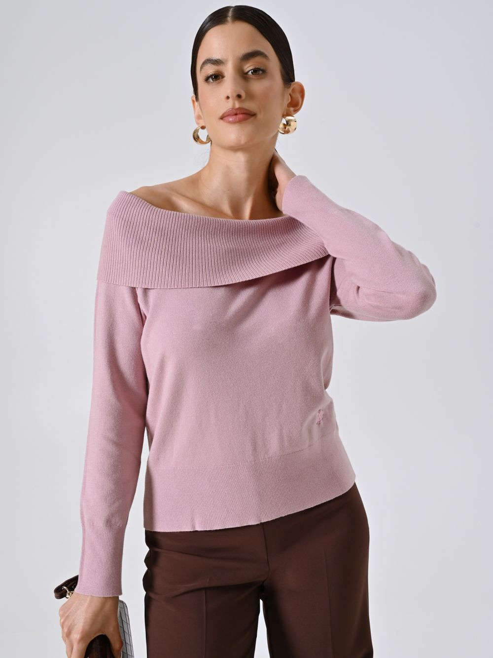 Maglia Rosa Malva con Collo Ribaltato