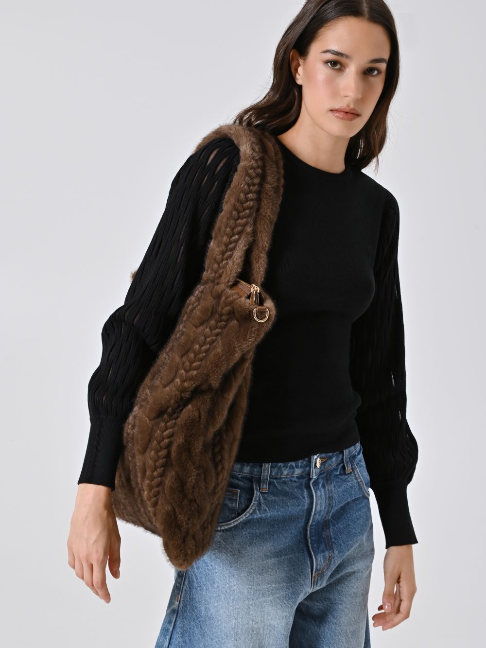 Black Shirt with Perforated Sleeves