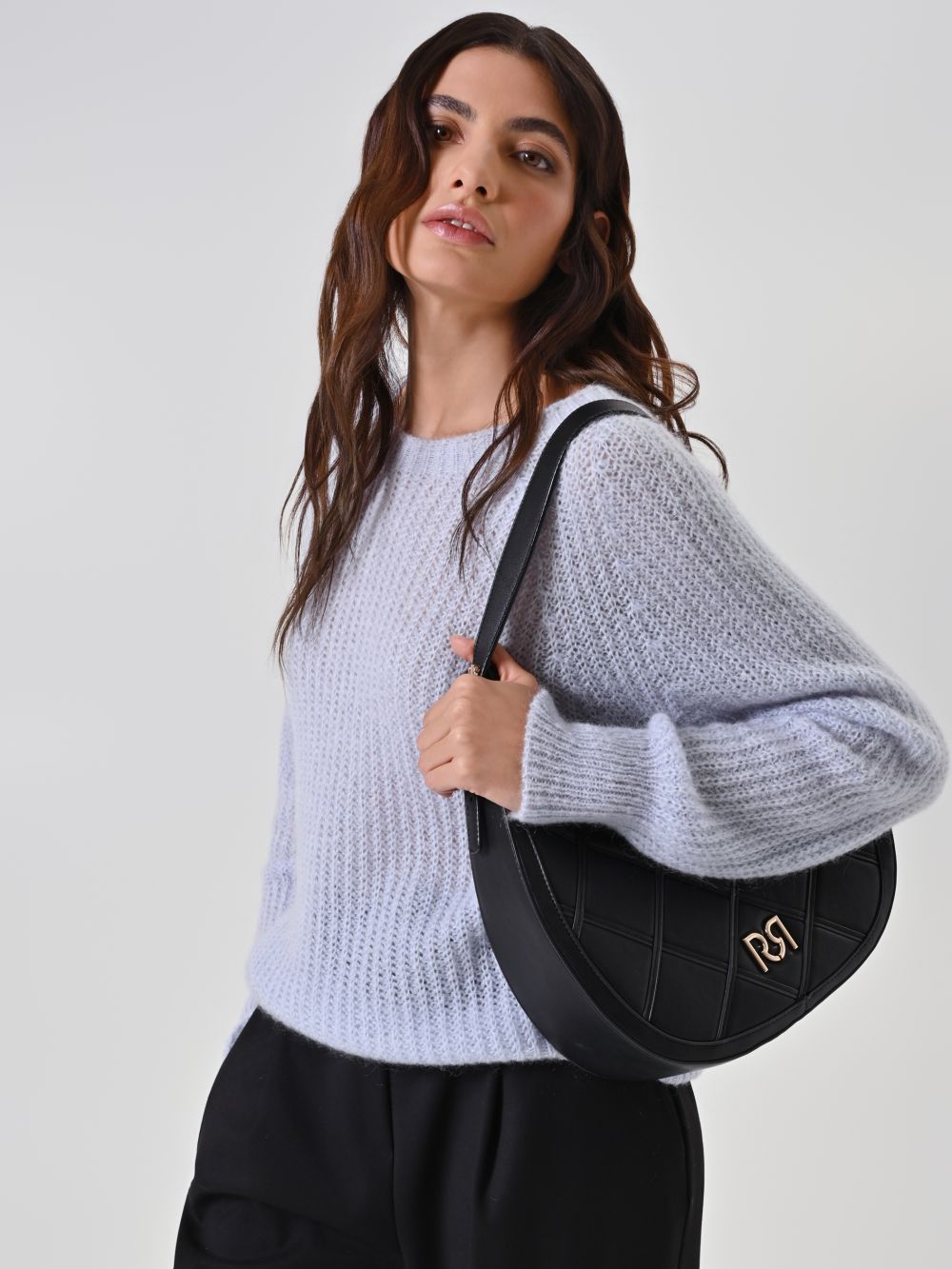 Maglia misto Mohair azzurra a coste 