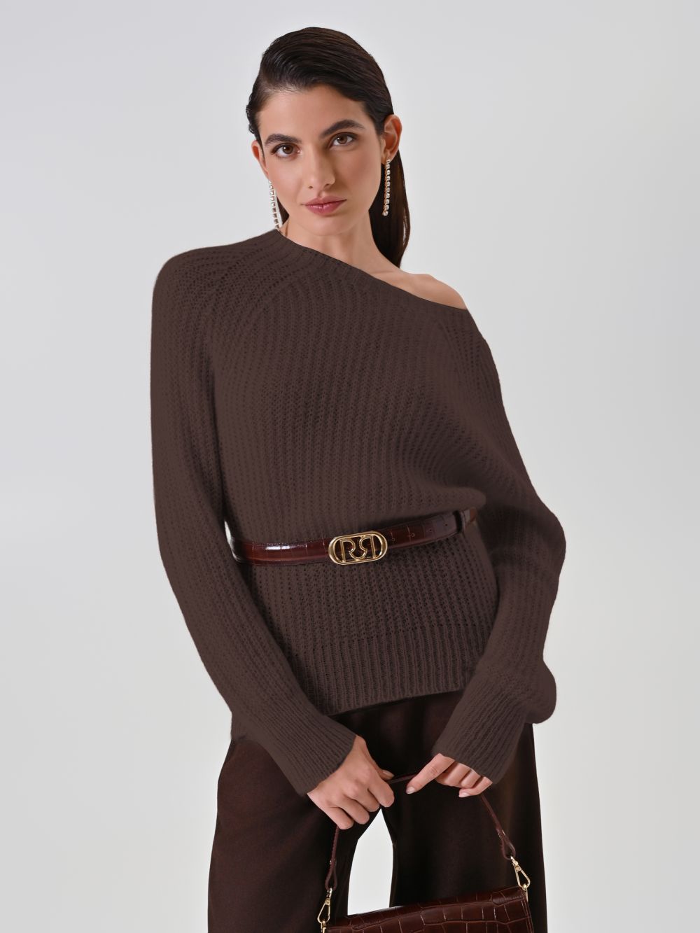 Maglia misto Mohair girocollo cioccolato