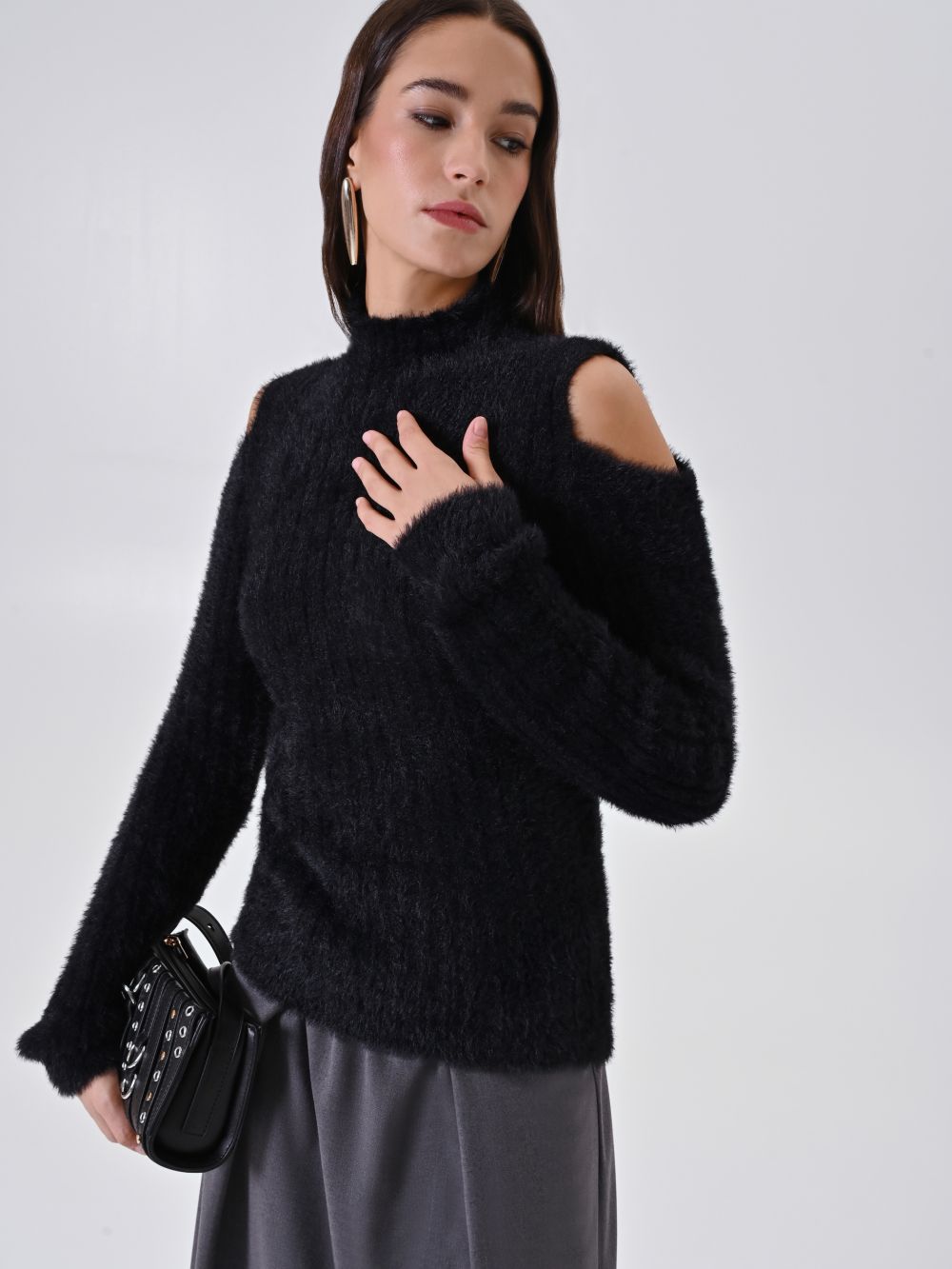 Black Fluffy Turtleneck