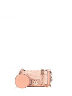 Mini Raffia-effect Shoulder Bag in Pink det_1