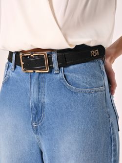 Gürtel mit rechteckiger Schnalle in Schwarz in_i5