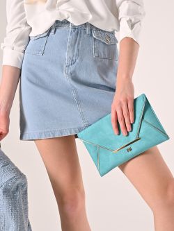 Suede-Effect Envelope Clutch in Turquoise sp_e1