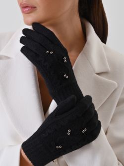 Black Pearl-Embellished Cable-Knit Gloves in_i5
