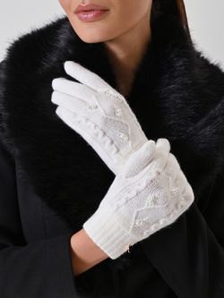 White Cable-Knit Gloves with Pearls in_i5