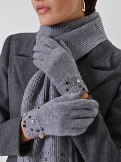 Stone-Embellished Grey Knit Gloves 2 Rinascimento Stone-Embellished Grey Knit Gloves in_i5