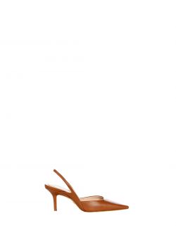 Brown Faux Leather Slingbacks det_1