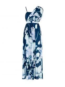 Einseitig schulterfreies langes Kleid mit Blumenmuster det_4