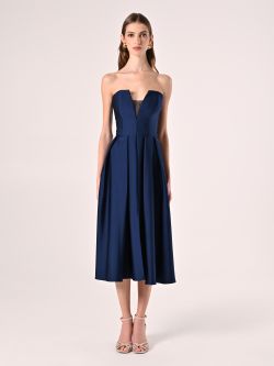 Robe évasée bleue en satin lourd det_1