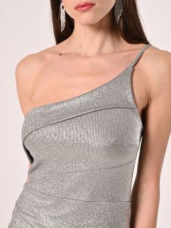 Langes Kleid mit einer Schulter in Silber in_i5