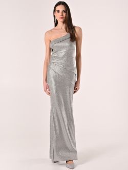 Langes Kleid mit einer Schulter in Silber in_i7