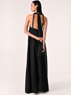 Vestido largo negro con escote cruzado det_3