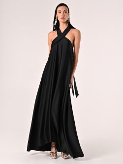 Vestido largo negro con escote cruzado in_i7
