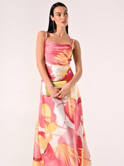 Robe longue en satin imprimé feuilles sp_e1