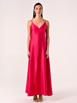 Robe fuchsia en satin avec lacets bustier det_1