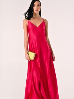 Robe fuchsia en satin avec lacets bustier sp_e1