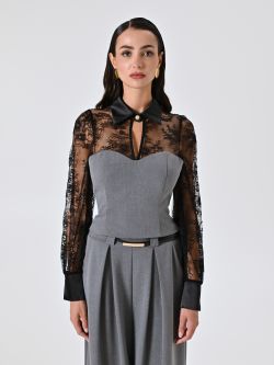 Blusa in Pizzo con Bustier effetto Fresco Lana det_2