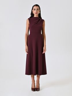 Midi-Kleid in Bordeaux mit Stehkragen det_1